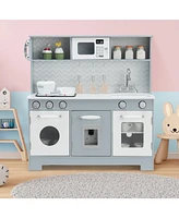Skonyon Pretend Play Kitchen Wooden Toy Set for Kids with Realistic Light and Sound