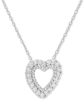 Holiday Lane Cubic Zirconia Double Heart Pendant Necklace in Sterling Silver, 16" + 2" extender, Created for Macy's