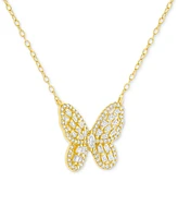 Holiday Lane Cubic Zirconia Butterfly Pendant Necklace in 18k Gold-Plated Sterling Silver, 16" + 2" extender, Created for Macy's