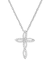 Holiday Lane Cubic Zirconia Openwork Swirl Cross Pendant Necklace in Sterling Silver, 16" + 2" extender, Created for Macy's