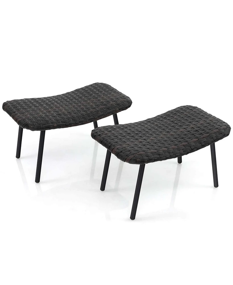 Costway Set of 2 Patio Rattan Ottoman with Padded Quick Dry Foam & Heavy-Duty Metal Legs