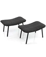 Costway Set of 2 Patio Rattan Ottoman with Padded Quick Dry Foam & Heavy-Duty Metal Legs