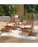 Outsunny 2 Patio Chairs w/ Ottomans & Cushions, Acacia Wood, White