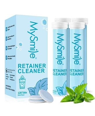 MySmile Retainer Cleaner with 120 Denture Cleaning Tablets, Quickly Remove Odors, Discoloration Stains & Plaque from Aligner, Mouth Guard, Night Guard