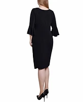 Ny Collection Petite 3/4 Length Trumpet Sleeve Dress
