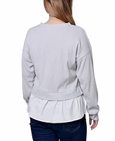 Ny Collection Petite Long Sleeve Two-Fer Top with Gathered Inset