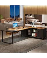 Tribesigns L Shaped Executive Desk with File Cabinet and Storage Shelves