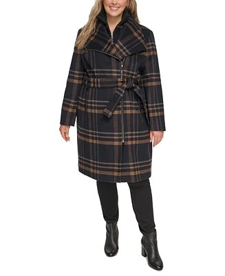 Calvin Klein Womens Plus Belted Asymmetric Wrap Coat, Created for Macys