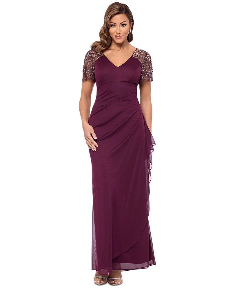 Xscape Beaded-Sleeve Gown