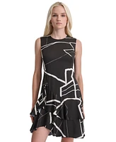 Dkny Women's Printed Double-Layer Fit & Flare Dress