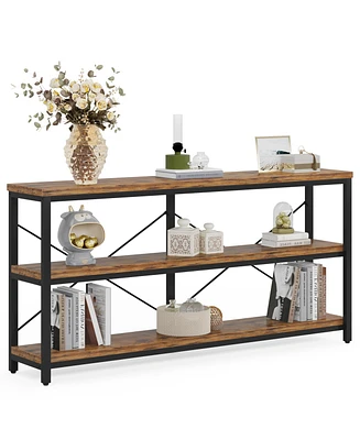 Tribesigns 55-Inch Industrial Sofa Table, 3-Tier Console Table with Metal Frame and Open Shelves