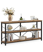 Tribesigns 55-Inch Industrial Sofa Table, 3-Tier Console Table with Metal Frame and Open Shelves