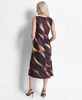 Dkny Women's Printed Sleeveless Cowlneck Midi Dress