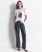 Dkny Women's Crewneck Fashion-Graphic Puff-Sleeve Top