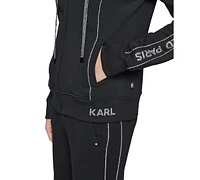 Karl Lagerfeld Paris Petite Crystal Logo Zipper Hoodie