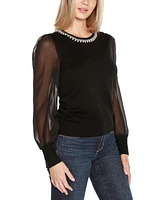 Belldini Women's Embellished Neckline Sweater