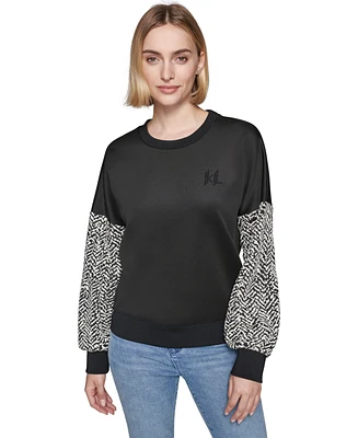 Karl Lagerfeld Paris Women's Mixed-Media Sweatshirt