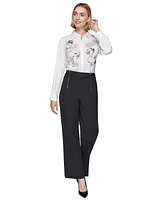 Karl Lagerfeld Paris Faux-Zipper Mid-Rise Straight-Leg Ponte Pants