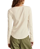 Lucky Brand Women's Embroidered Mesh Henley Top