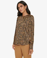 Calvin Klein Women's Printed Long-Sleeve Keyhole Blouse