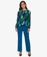 Calvin Klein Women's Printed Pleated Long-Sleeve Top