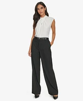 Calvin Klein Women's Pinstripe Belted Wide Leg Pants