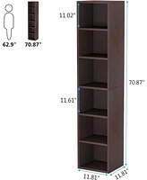 Tribesigns 70.9 Inch Tall Narrow Bookcase, Rustic Corner Bookcase with Storage, 6 Tier Cube Display Shelves for Home Office