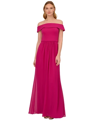 Adrianna Papell Off-The-Shoulder Chiffon Gown