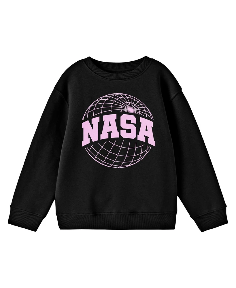 Nasa Boys Logo Grid Globe Long Sleeve Black Sweatshirt