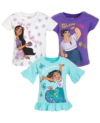 Disney Toddler Girls Princess Moana Rapunzel Snow White Encanto Raya 3 Pack Crossover T-Shirts to