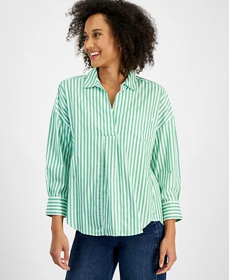 Nautica Jeans Women's Port Stripe Cotton Collared Blouse