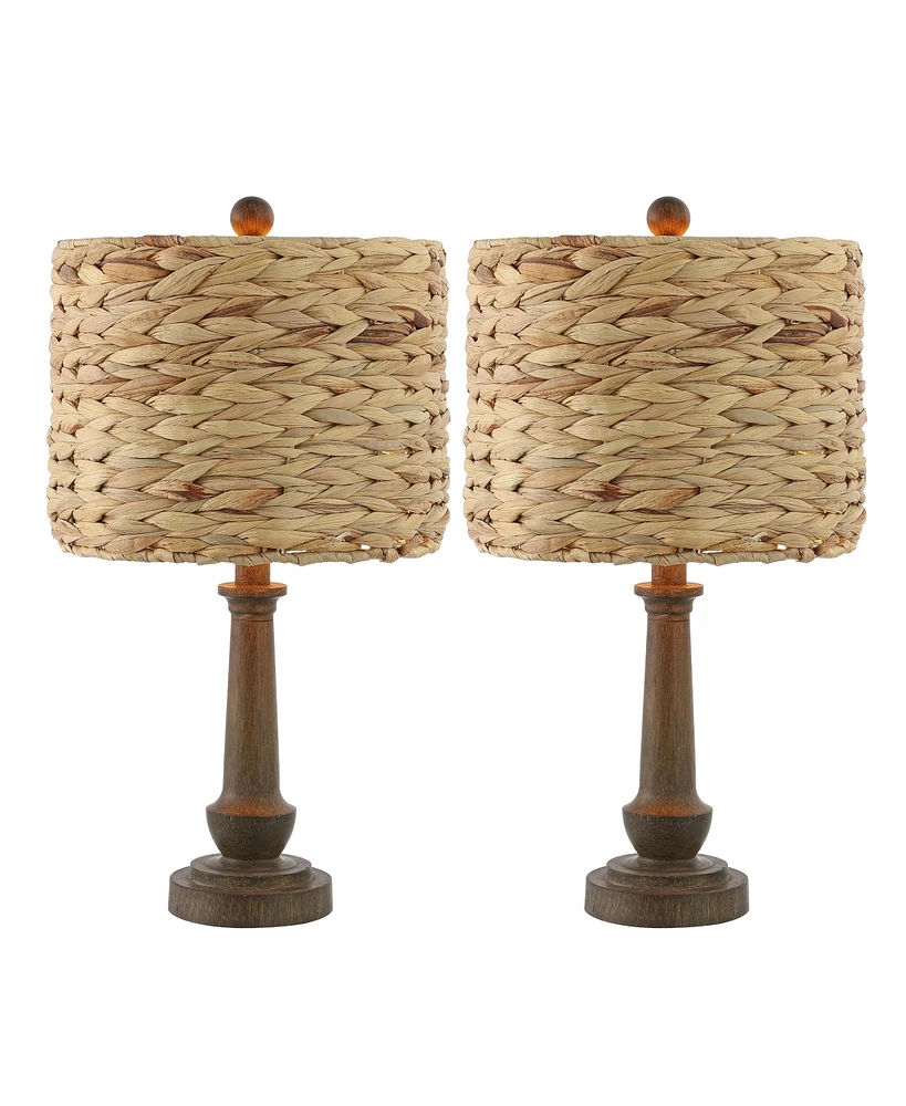 Jonathan Y Leona 21.25" Rustic Farmhouse Handwoven Water Hyacinth/Resin Led Table Lamp, Brown Wood Finish (Set of 2)