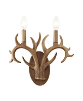 Jonathan Y Oakley 13.25" 2-Light Southwestern Bohemian Resin/Iron Faux Antler Led Sconce, Brown Wood Finish