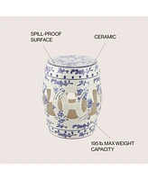 Jonathan Y Lucky Coins 16" Chinese Ceramic Drum Garden Stool, Blue/White