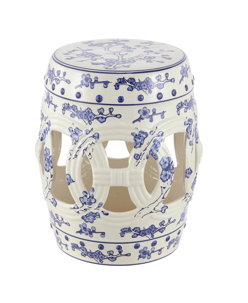 Jonathan Y Lucky Coins 16" Chinese Ceramic Drum Garden Stool, Blue/White