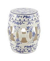 Jonathan Y Lucky Coins 16" Chinese Ceramic Drum Garden Stool, Blue/White