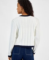 Nautica Jeans Women's Cable Patchwork Crewneck Cardigan