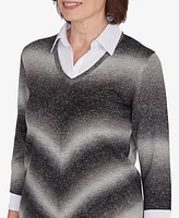 Alfred Dunner Petite Classics Chevron Ombre Woven Sweater