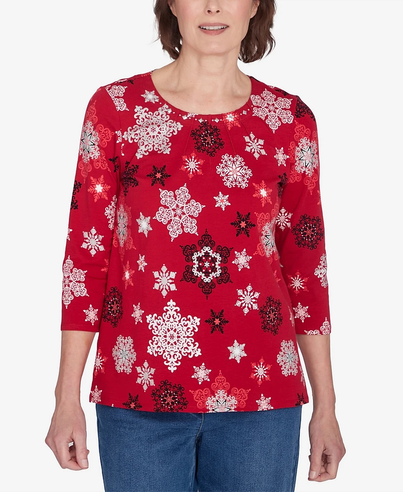 Alfred Dunner Petite Classic Snowflake Infused Top