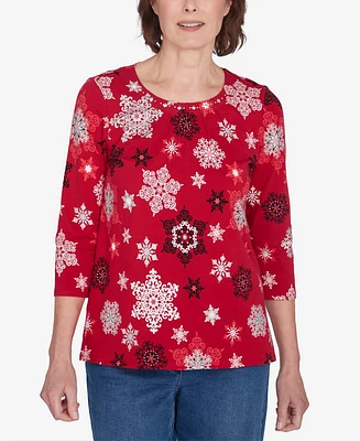 Alfred Dunner Petite Classic Snowflake Infused Top