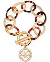 Guess Gold-Tone Pave Logo & Tortoise-Look Large Link Bracelet