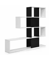 Gymax 5-Tier Bookshelf Corner Ladder Bookcase Display Storage Rack Black White