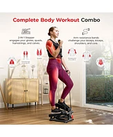 Sunny Health & Fitness Total Body Smart 2-in-1 Stepper Machine, Total Body Workout, Adjustable Hydraulic, Lcd Monitor, Resistance Bands, Non-Slip Peda