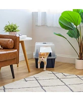 Iris Large Split-Hood Cat Litter Box with Scoop and Grate, Blue