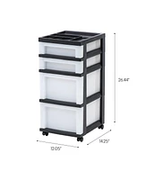 Iris 4-Drawer Storage Cart with Organizer Top, Black
