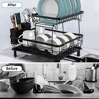 2-Tier Detachable Dish Drying Rack Stainless Steel Rack with Cutlery Box and Cup Holder