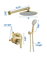 Boyel Living 5-Spray Patterns with 2.66 Gpm 9 in. Wall Mount Dual Shower Heads with Pressure Balance Round-In Valve