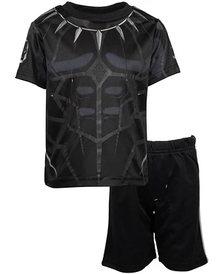 Marvel Little Boys Avengers Captain America Iron Man Venom Hulk Cosplay Athletic T-Shirt and Shorts Outfit Set to