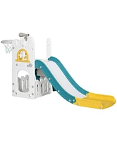 Qaba 5 in 1 Toddler Slide with Basketball Hoop for 1-3 Years Olds, Yellow