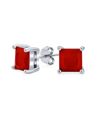 Bling Jewelry 2ct Red Square Cubic Zirconia Princess Cut Aaa Cz Stud Earrings For Women .925 Sterling Silver Simulated Ruby